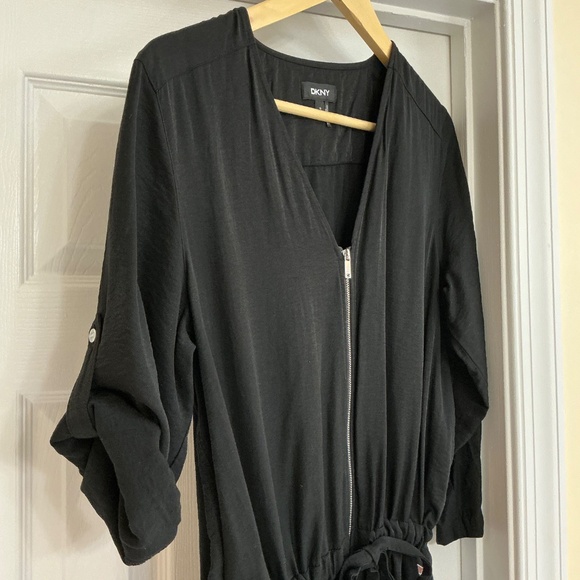 DKNY Black Jumpsuit, Zipper Pockets, Size Medium - Picture 3 of 5